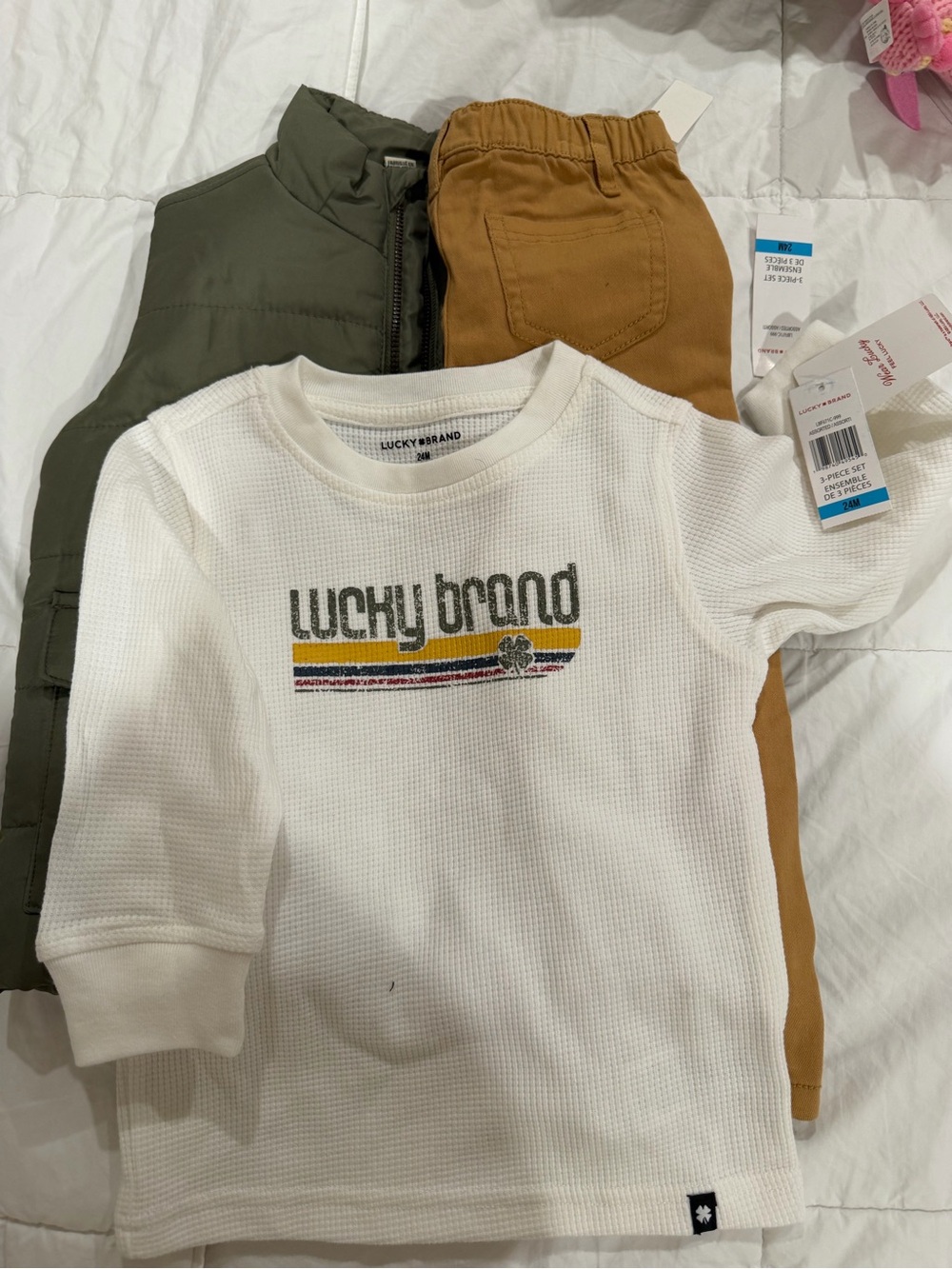 Lucky Brand Kids White Thermal Top with Yellow & Black Retro Stripes